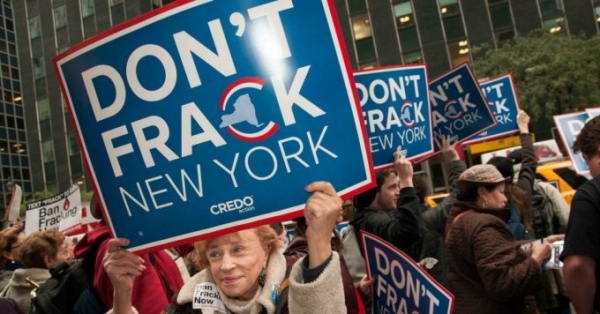 At an anti-fracking rally outside Governor Cuomo&#039;s New York office in 2012.