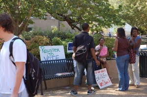 Young voting activists gather on a Mississippi college campus in 2008. Four years later, Mississippi had the second-highest turnout rate among young voters after the District of Columbia.